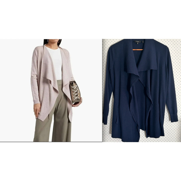 Theory Winxie T Reverie Open Front Cardigan M Navy Blue Sweater Minimalist Work - Picture 1 of 7